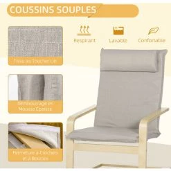 HOMCOM Fauteuil Relax Avec Repose-pieds Et Coussin Appui-tête - Bois Et Tissu Effet Lin - Dim. 67I X 69P X 100H Cm - Gris - Gris 11 HOMCOM Fauteuil Relax Avec Repose-pieds Et Coussin Appui-tête - Bois Et Tissu Effet Lin - Dim. 67I X 69P X 100H Cm - Gris - Gris -France HOMCOM Soldes 2022 67525850 5