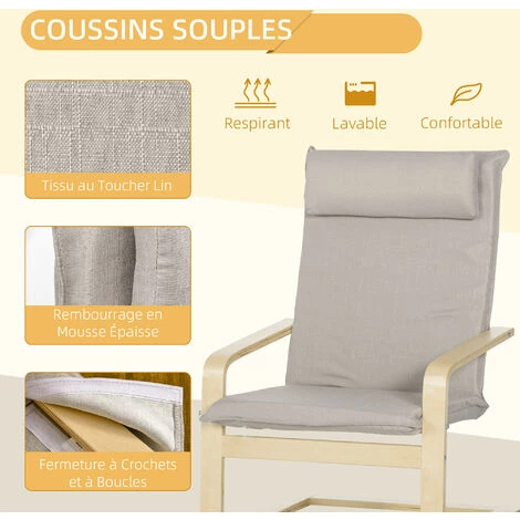 HOMCOM Fauteuil Relax Avec Repose-pieds Et Coussin Appui-tête - Bois Et Tissu Effet Lin - Dim. 67I X 69P X 100H Cm - Gris - Gris 7 HOMCOM Fauteuil Relax Avec Repose-pieds Et Coussin Appui-tête - Bois Et Tissu Effet Lin - Dim. 67I X 69P X 100H Cm - Gris - Gris – Image 5