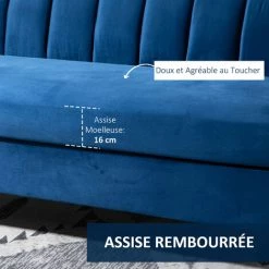 HOMCOM Canapé 3 Places Style Art Déco Piètement Acier Doré Revêtement Velours Bleu - Bleu 11 HOMCOM Canapé 3 Places Style Art Déco Piètement Acier Doré Revêtement Velours Bleu - Bleu -France HOMCOM Soldes 2022 67525909 5