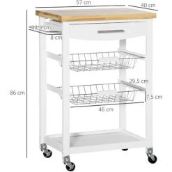 HOMCOM Desserte Chariot De Cuisine Sur Roulettes Avec Plan De Travail, 2 Paniers Coulissants, 1 Porte-torchons - Blanc - Blanc 9 HOMCOM Desserte Chariot De Cuisine Sur Roulettes Avec Plan De Travail, 2 Paniers Coulissants, 1 Porte-torchons - Blanc - Blanc -France HOMCOM Soldes 2022 67525953 3