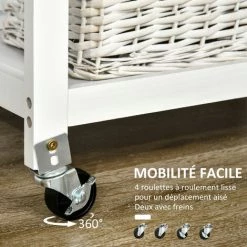 HOMCOM Desserte Chariot De Cuisine Sur Roulettes Avec Plan De Travail, 2 Paniers Coulissants, 1 Porte-torchons - Blanc - Blanc 11 HOMCOM Desserte Chariot De Cuisine Sur Roulettes Avec Plan De Travail, 2 Paniers Coulissants, 1 Porte-torchons - Blanc - Blanc -France HOMCOM Soldes 2022 67525953 5