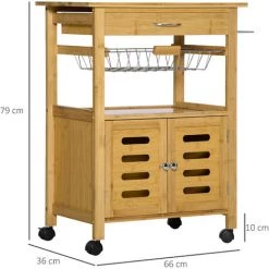 HOMCOM Desserte Cuisine Sur Roulettes Chariot De Service Meuble De Rangement Avec Un Tiroir, Un Panier Coulissant, Un Porte-torchon Et Armoire En Bambou - Marron -France HOMCOM Soldes 2022 67535282 3
