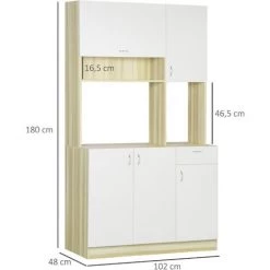 HOMCOM Armoire De Cuisine Contemporaine Rangement- Buffet Haut - 5 Portes, 1 Tiroir, 3 Niches - 102 X 48 X 180 Cm - Beige -France HOMCOM Soldes 2022 67535283 3