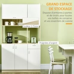 HOMCOM Armoire De Cuisine Contemporaine Rangement- Buffet Haut - 5 Portes, 1 Tiroir, 3 Niches - 102 X 48 X 180 Cm - Beige -France HOMCOM Soldes 2022 67535283 4