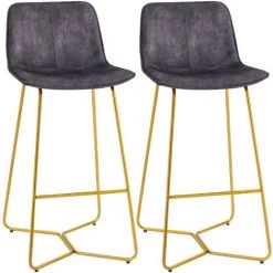 HOMCOM Tabouret De Bar Lot De 2 Avec Repose-pieds Hauteur 103 Cm - Piètement Métal Doré - Gris - Gris