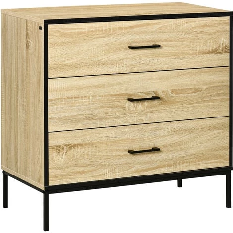 HOMCOM Commode Meuble De Rangement Style Industriel - 3 Tiroirs - Dim. 80L X 40l X 78,8H Cm - Acier Noir MDF Aspect Chêne Clair - Beige 3 HOMCOM Commode Meuble De Rangement Style Industriel - 3 Tiroirs - Dim. 80L X 40l X 78,8H Cm - Acier Noir MDF Aspect Chêne Clair - Beige