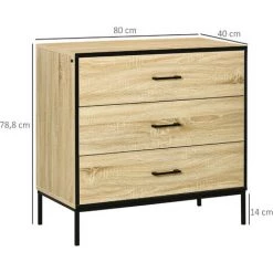 HOMCOM Commode Meuble De Rangement Style Industriel - 3 Tiroirs - Dim. 80L X 40l X 78,8H Cm - Acier Noir MDF Aspect Chêne Clair - Beige 9 HOMCOM Commode Meuble De Rangement Style Industriel - 3 Tiroirs - Dim. 80L X 40l X 78,8H Cm - Acier Noir MDF Aspect Chêne Clair - Beige -France HOMCOM Soldes 2022 67693295 3