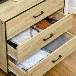 HOMCOM Commode Meuble De Rangement Style Industriel - 3 Tiroirs - Dim. 80L X 40l X 78,8H Cm - Acier Noir MDF Aspect Chêne Clair - Beige 10 HOMCOM Commode Meuble De Rangement Style Industriel - 3 Tiroirs - Dim. 80L X 40l X 78,8H Cm - Acier Noir MDF Aspect Chêne Clair - Beige -France HOMCOM Soldes 2022 67693295 4