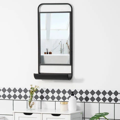 HOMCOM Miroir Mural étagère Intégrée Design Industriel - Châssis Métal Noir étagère MDF Noir Verre - Noir 4 HOMCOM Miroir Mural étagère Intégrée Design Industriel - Châssis Métal Noir étagère MDF Noir Verre - Noir – Image 2