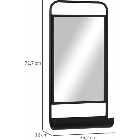HOMCOM Miroir Mural étagère Intégrée Design Industriel - Châssis Métal Noir étagère MDF Noir Verre - Noir 5 HOMCOM Miroir Mural étagère Intégrée Design Industriel - Châssis Métal Noir étagère MDF Noir Verre - Noir – Image 3