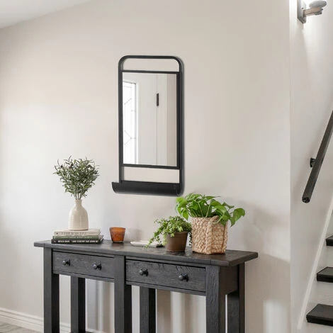 HOMCOM Miroir Mural étagère Intégrée Design Industriel - Châssis Métal Noir étagère MDF Noir Verre - Noir 6 HOMCOM Miroir Mural étagère Intégrée Design Industriel - Châssis Métal Noir étagère MDF Noir Verre - Noir – Image 4