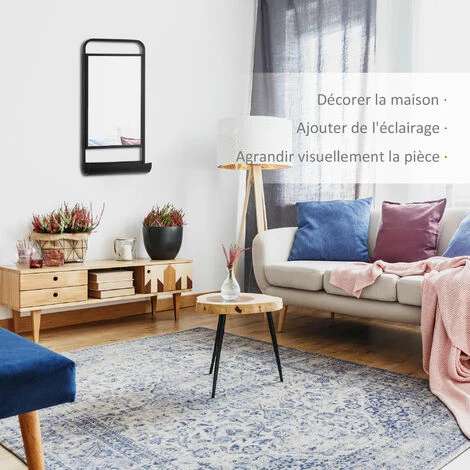 HOMCOM Miroir Mural étagère Intégrée Design Industriel - Châssis Métal Noir étagère MDF Noir Verre - Noir 7 HOMCOM Miroir Mural étagère Intégrée Design Industriel - Châssis Métal Noir étagère MDF Noir Verre - Noir – Image 5