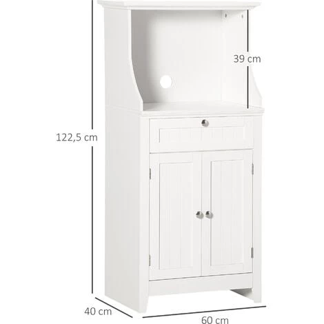 HOMCOM Meuble Micro-ondes Pour Cuisine - Tiroir, 2 Portes, Niche - Dim. 60L X 40l X 122,5H Cm - MDF Blanc - Blanc 5 HOMCOM Meuble Micro-ondes Pour Cuisine - Tiroir, 2 Portes, Niche - Dim. 60L X 40l X 122,5H Cm - MDF Blanc - Blanc – Image 3