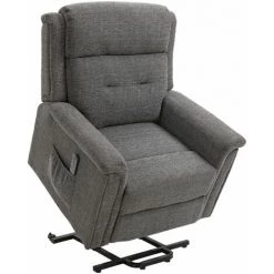 HOMCOM Fauteuil Releveur électrique Inclinable - Repose-pied Ajustable - Télécommande - Fauteuil De Relaxation - Tissu Polyester Aspect Lin Gris Chiné - Gris