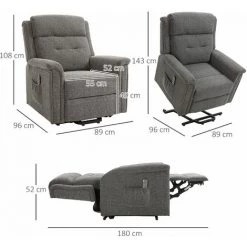 HOMCOM Fauteuil Releveur électrique Inclinable - Repose-pied Ajustable - Télécommande - Fauteuil De Relaxation - Tissu Polyester Aspect Lin Gris Chiné - Gris -France HOMCOM Soldes 2022 67697372 3