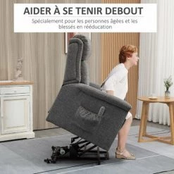HOMCOM Fauteuil Releveur électrique Inclinable - Repose-pied Ajustable - Télécommande - Fauteuil De Relaxation - Tissu Polyester Aspect Lin Gris Chiné - Gris -France HOMCOM Soldes 2022 67697372 4