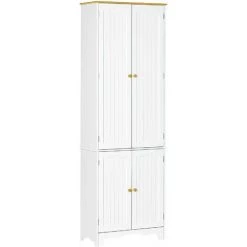 HOMCOM Armoire De Cuisine Contemporaine Multi-rangement 4 Portes 6 étagères Dim. 61L X 30,5l X 183H Cm Bois Pin MDF Blanc - Blanc