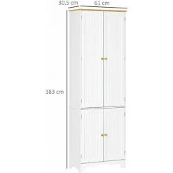 HOMCOM Armoire De Cuisine Contemporaine Multi-rangement 4 Portes 6 étagères Dim. 61L X 30,5l X 183H Cm Bois Pin MDF Blanc - Blanc -France HOMCOM Soldes 2022 67697373 3