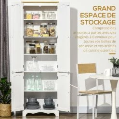 HOMCOM Armoire De Cuisine Contemporaine Multi-rangement 4 Portes 6 étagères Dim. 61L X 30,5l X 183H Cm Bois Pin MDF Blanc - Blanc -France HOMCOM Soldes 2022 67697373 4