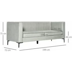 HOMCOM Canapé 3 Places Design Contemporain Piètement Acier Noir Revêtement Velours Gris Clair - Gris -France HOMCOM Soldes 2022 67697374 3