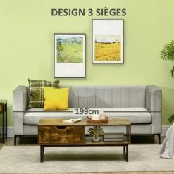 HOMCOM Canapé 3 Places Design Contemporain Piètement Acier Noir Revêtement Velours Gris Clair - Gris -France HOMCOM Soldes 2022 67697374 5