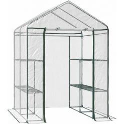 HOMCOM Serre De Jardin Balcon Terrasse 4 étagères 143L X 143l X 195H Cm Acier PVC Imperméable Anti-UV Transparent Vert