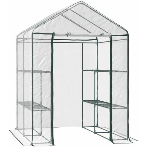 HOMCOM Serre De Jardin Balcon Terrasse 4 étagères 143L X 143l X 195H Cm Acier PVC Imperméable Anti-UV Transparent Vert 3 HOMCOM Serre De Jardin Balcon Terrasse 4 étagères 143L X 143l X 195H Cm Acier PVC Imperméable Anti-UV Transparent Vert