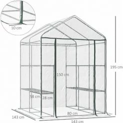 HOMCOM Serre De Jardin Balcon Terrasse 4 étagères 143L X 143l X 195H Cm Acier PVC Imperméable Anti-UV Transparent Vert 9 HOMCOM Serre De Jardin Balcon Terrasse 4 étagères 143L X 143l X 195H Cm Acier PVC Imperméable Anti-UV Transparent Vert -France HOMCOM Soldes 2022 6812078 3
