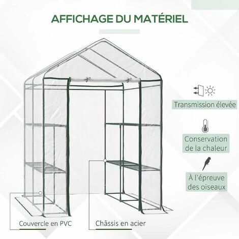 HOMCOM Serre De Jardin Balcon Terrasse 4 étagères 143L X 143l X 195H Cm Acier PVC Imperméable Anti-UV Transparent Vert 6 HOMCOM Serre De Jardin Balcon Terrasse 4 étagères 143L X 143l X 195H Cm Acier PVC Imperméable Anti-UV Transparent Vert – Image 4