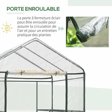 HOMCOM Serre De Jardin Balcon Terrasse 4 étagères 143L X 143l X 195H Cm Acier PVC Imperméable Anti-UV Transparent Vert 7 HOMCOM Serre De Jardin Balcon Terrasse 4 étagères 143L X 143l X 195H Cm Acier PVC Imperméable Anti-UV Transparent Vert – Image 5