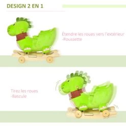 HOMCOM Cheval à Bascule Jouet à Bascule Dinosaure Et Porteur Sur Roulettes 2 En 1 Fonction Musicale 32 Pistes Ceinture Sécurité Vert - Vert 10 HOMCOM Cheval à Bascule Jouet à Bascule Dinosaure Et Porteur Sur Roulettes 2 En 1 Fonction Musicale 32 Pistes Ceinture Sécurité Vert - Vert -France HOMCOM Soldes 2022 6812094 4