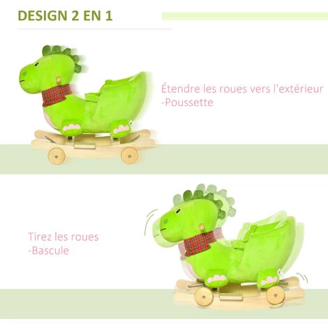 HOMCOM Cheval à Bascule Jouet à Bascule Dinosaure Et Porteur Sur Roulettes 2 En 1 Fonction Musicale 32 Pistes Ceinture Sécurité Vert - Vert 6 HOMCOM Cheval à Bascule Jouet à Bascule Dinosaure Et Porteur Sur Roulettes 2 En 1 Fonction Musicale 32 Pistes Ceinture Sécurité Vert - Vert – Image 4