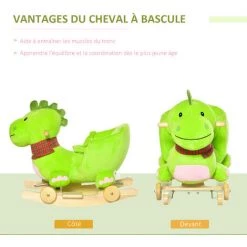 HOMCOM Cheval à Bascule Jouet à Bascule Dinosaure Et Porteur Sur Roulettes 2 En 1 Fonction Musicale 32 Pistes Ceinture Sécurité Vert - Vert 11 HOMCOM Cheval à Bascule Jouet à Bascule Dinosaure Et Porteur Sur Roulettes 2 En 1 Fonction Musicale 32 Pistes Ceinture Sécurité Vert - Vert -France HOMCOM Soldes 2022 6812094 5