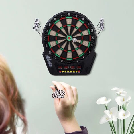 HOMCOM Cible Jeu De Flechettes électronique Professionnel 243 Jeux Variés Noir - Noir 4 HOMCOM Cible Jeu De Flechettes électronique Professionnel 243 Jeux Variés Noir - Noir – Image 2