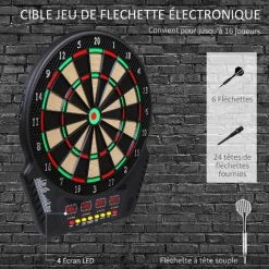 HOMCOM Cible Jeu De Flechettes électronique Professionnel 243 Jeux Variés Noir - Noir 10 HOMCOM Cible Jeu De Flechettes électronique Professionnel 243 Jeux Variés Noir - Noir -France HOMCOM Soldes 2022 6812116 4