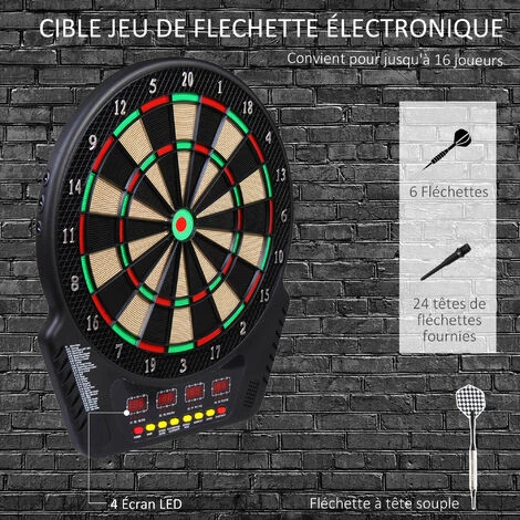 HOMCOM Cible Jeu De Flechettes électronique Professionnel 243 Jeux Variés Noir - Noir 6 HOMCOM Cible Jeu De Flechettes électronique Professionnel 243 Jeux Variés Noir - Noir – Image 4