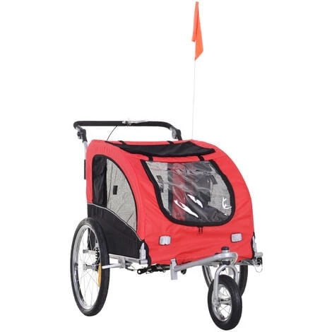 HOMCOM Remorque Vélo Jogger 2 En 1 Pour Animaux Drapeau Roue Avant Pivotante Réflecteurs Et Barre D'attelage Inclus Rouge Noir 3 HOMCOM Remorque Vélo Jogger 2 En 1 Pour Animaux Drapeau Roue Avant Pivotante Réflecteurs Et Barre D'attelage Inclus Rouge Noir