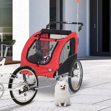 HOMCOM Remorque Vélo Jogger 2 En 1 Pour Animaux Drapeau Roue Avant Pivotante Réflecteurs Et Barre D'attelage Inclus Rouge Noir 4 HOMCOM Remorque Vélo Jogger 2 En 1 Pour Animaux Drapeau Roue Avant Pivotante Réflecteurs Et Barre D'attelage Inclus Rouge Noir – Image 2