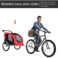 HOMCOM Remorque Vélo Jogger 2 En 1 Pour Animaux Drapeau Roue Avant Pivotante Réflecteurs Et Barre D'attelage Inclus Rouge Noir 11 HOMCOM Remorque Vélo Jogger 2 En 1 Pour Animaux Drapeau Roue Avant Pivotante Réflecteurs Et Barre D'attelage Inclus Rouge Noir -France HOMCOM Soldes 2022 6812118 5