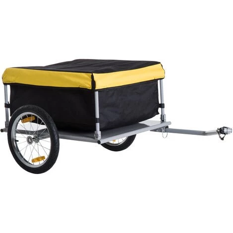 HOMCOM Remorque De Transport Vélo Cargo Barre D'attelage Incluse Housse Amovible 4 Réflecteurs Charge Max. 40 Kg Noir Jaune - Noir 3 HOMCOM Remorque De Transport Vélo Cargo Barre D'attelage Incluse Housse Amovible 4 Réflecteurs Charge Max. 40 Kg Noir Jaune - Noir