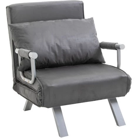 HOMCOM Fauteuil Chauffeuse Canapé-lit Convertible 1 Place Déhoussable Grand Confort Coussin Pieds Accoudoirs Métal Suède Gris 3 HOMCOM Fauteuil Chauffeuse Canapé-lit Convertible 1 Place Déhoussable Grand Confort Coussin Pieds Accoudoirs Métal Suède Gris