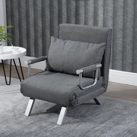 HOMCOM Fauteuil Chauffeuse Canapé-lit Convertible 1 Place Déhoussable Grand Confort Coussin Pieds Accoudoirs Métal Suède Gris 4 HOMCOM Fauteuil Chauffeuse Canapé-lit Convertible 1 Place Déhoussable Grand Confort Coussin Pieds Accoudoirs Métal Suède Gris – Image 2