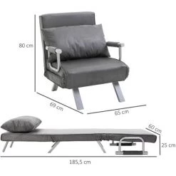 HOMCOM Fauteuil Chauffeuse Canapé-lit Convertible 1 Place Déhoussable Grand Confort Coussin Pieds Accoudoirs Métal Suède Gris 9 HOMCOM Fauteuil Chauffeuse Canapé-lit Convertible 1 Place Déhoussable Grand Confort Coussin Pieds Accoudoirs Métal Suède Gris -France HOMCOM Soldes 2022 6812136 3