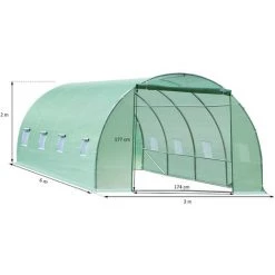 HOMCOM Serre De Jardin Tunnel 6L X 3l X 2H M Châssis Tubulaire Acier Galvanisé Renforcé 2,5 Cm 8 Fenêtres 1 Porte Vert - Vert -France HOMCOM Soldes 2022 6812164 3