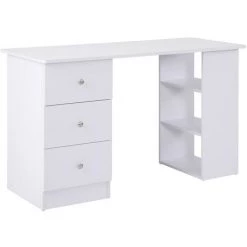 HOMCOM Bureau Informatique Multimédia Multi-rangements 3 Tiroirs 2 étagères 120L X 49l X 72H Cm Blanc - Blanc