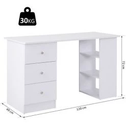 HOMCOM Bureau Informatique Multimédia Multi-rangements 3 Tiroirs 2 étagères 120L X 49l X 72H Cm Blanc - Blanc -France HOMCOM Soldes 2022 6812211 3