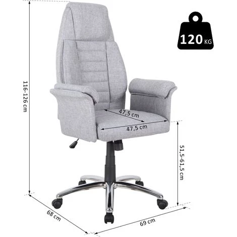 HOMCOM Fauteuil De Bureau Ergonomique Hauteur Réglable Roulettes Pivotantes 69 X 68 X 126 Cm Gris 5 HOMCOM Fauteuil De Bureau Ergonomique Hauteur Réglable Roulettes Pivotantes 69 X 68 X 126 Cm Gris – Image 3