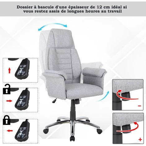 HOMCOM Fauteuil De Bureau Ergonomique Hauteur Réglable Roulettes Pivotantes 69 X 68 X 126 Cm Gris 6 HOMCOM Fauteuil De Bureau Ergonomique Hauteur Réglable Roulettes Pivotantes 69 X 68 X 126 Cm Gris – Image 4