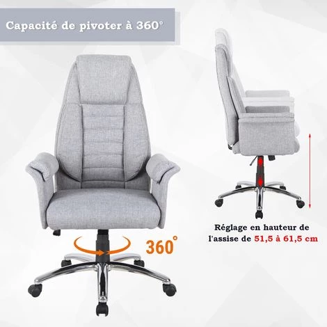 HOMCOM Fauteuil De Bureau Ergonomique Hauteur Réglable Roulettes Pivotantes 69 X 68 X 126 Cm Gris 7 HOMCOM Fauteuil De Bureau Ergonomique Hauteur Réglable Roulettes Pivotantes 69 X 68 X 126 Cm Gris – Image 5