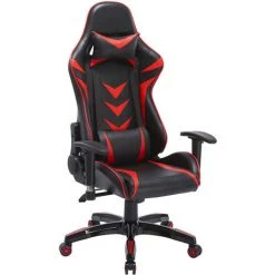 HOMCOM Fauteuil De Bureau Manager Grand Confort Style Baquet Racing Gamer Pivotant Inclinable Avec Coussins Revêtement Synthétique Rouge Noir